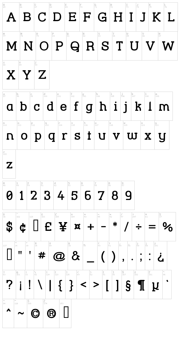 Street Corner Slab font map